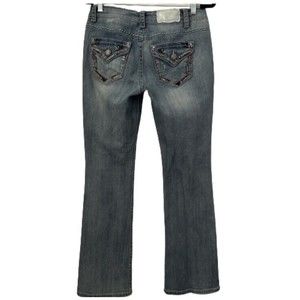 Shyanne Womens Jeans Anne Boot Cut Flap Medium Wash Denim Mid Rise Sz 28 Short